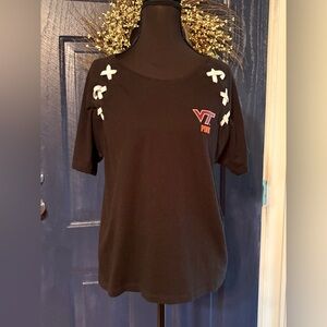 PINK Victoria's Secret VT Black Women's Top with White Accents